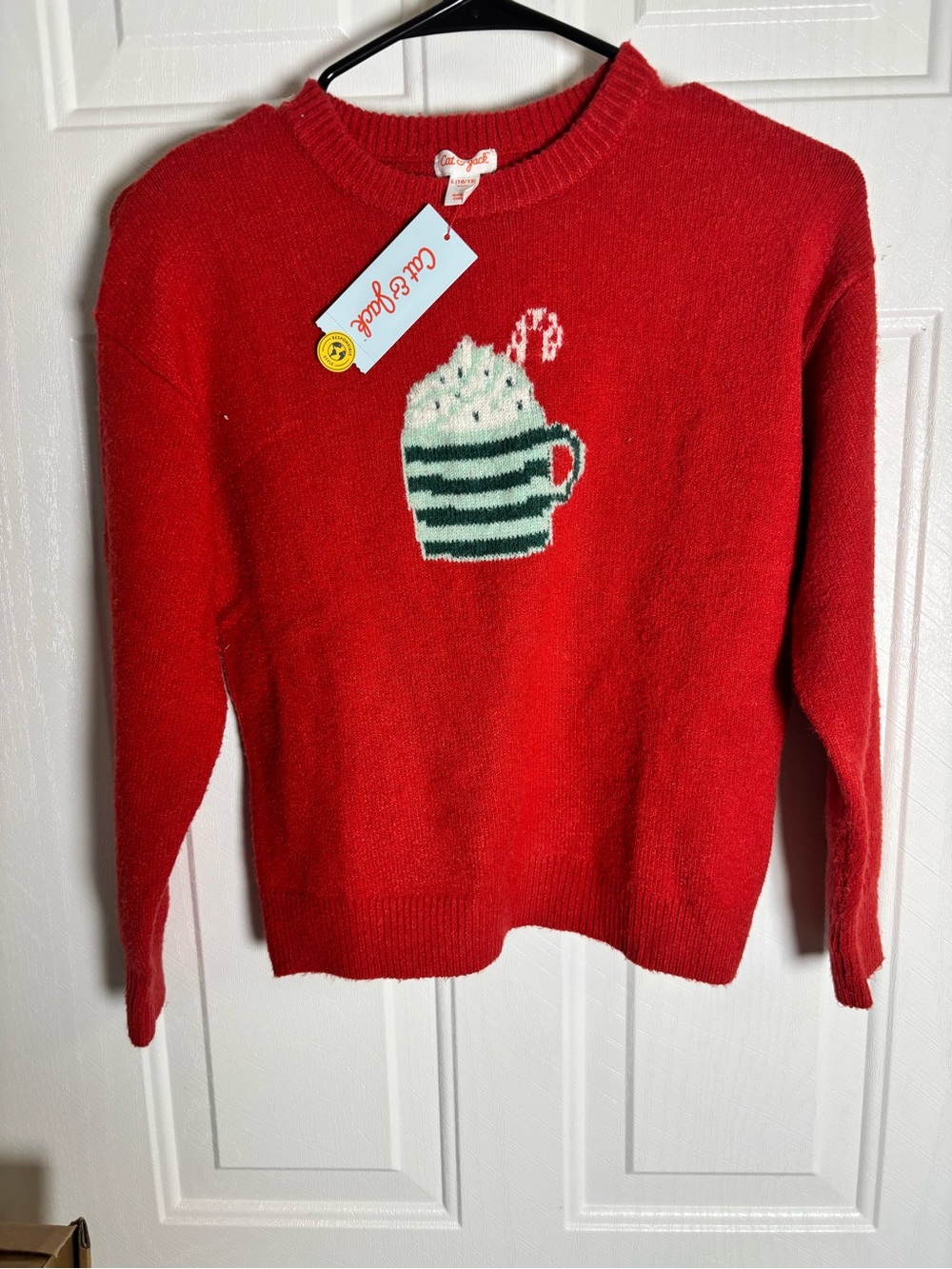 Cat & Jack Red Holiday Mug Crewneck Sweater 10/12